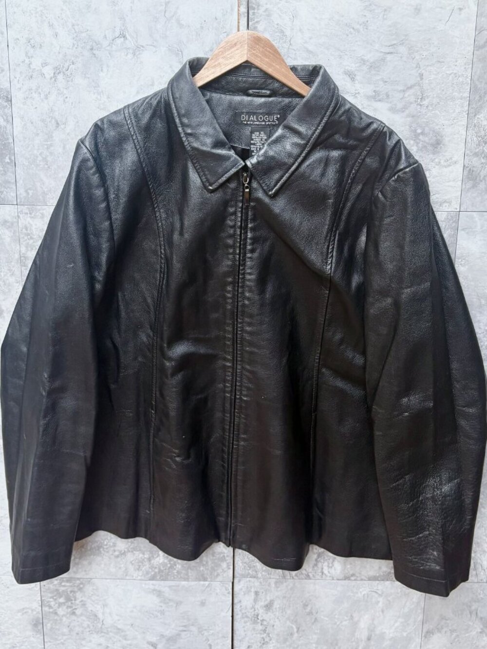 Dialogue Black Leather Jacket Men XL Y2K
